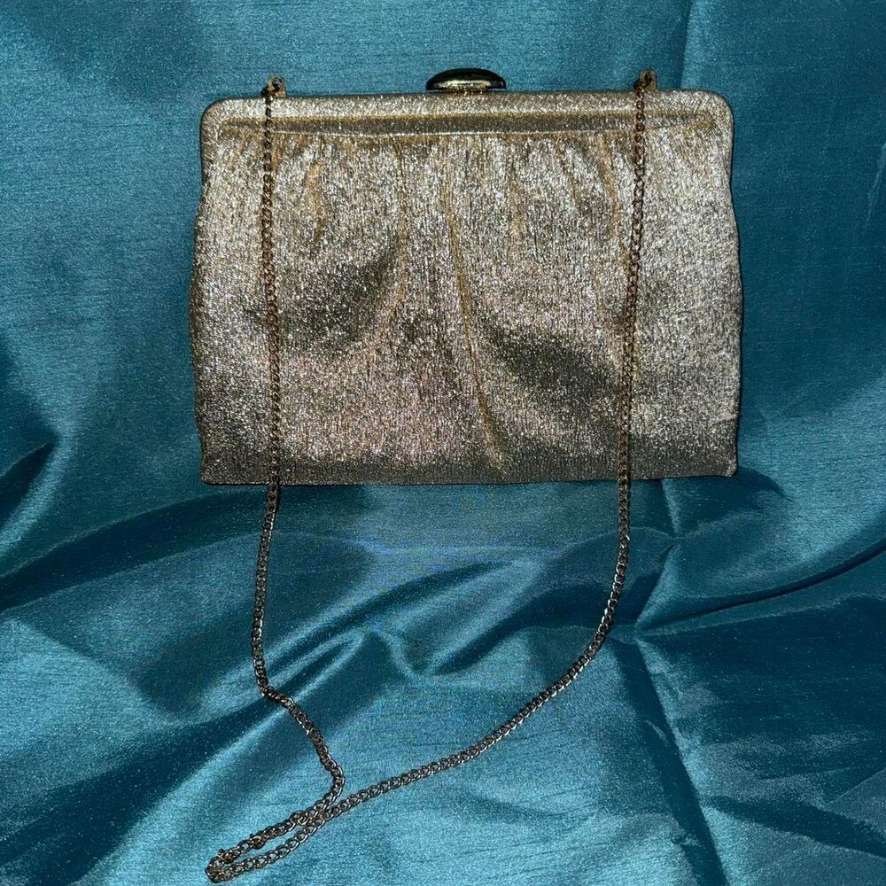 Vintage Mardane USA Gold Metallic Frame Clutch Evening Bag